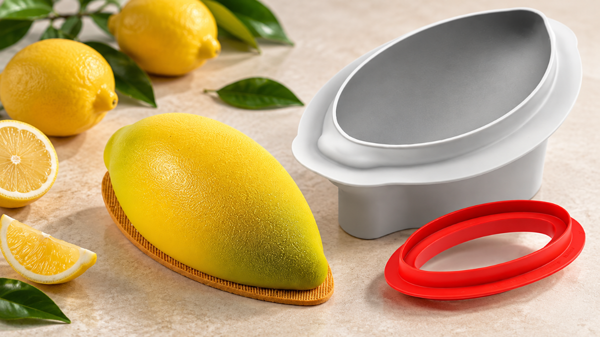 Trompe-l’œil citron XL : entremets citron, lemon curd & croustillant