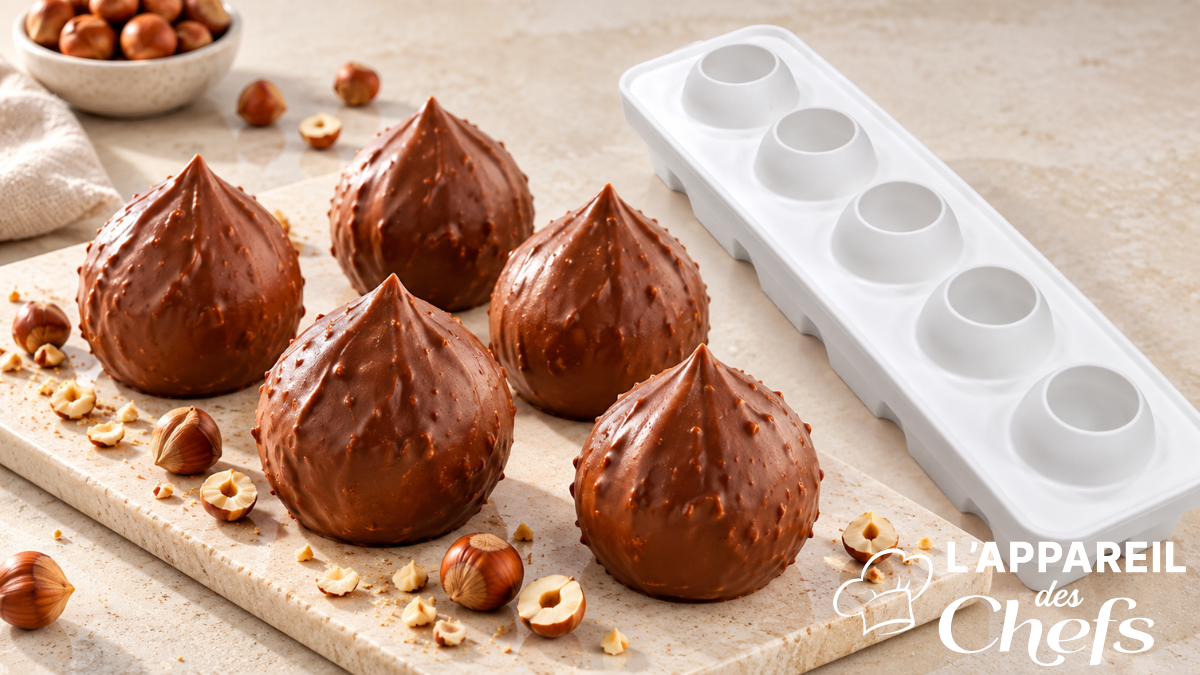 Trompe-l’œil noisette : entremets individuels au praliné et chocolat 🌰
