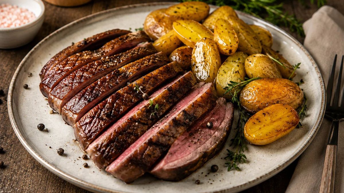 Magret de canard au poivre noir de Kampot et pommes de terre grenaille