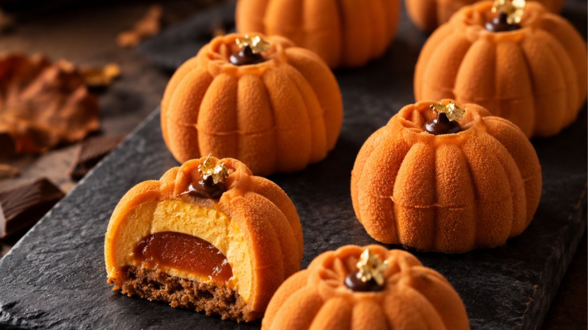 Mini-entremets citrouille vanille, caramel & chocolat 🎃