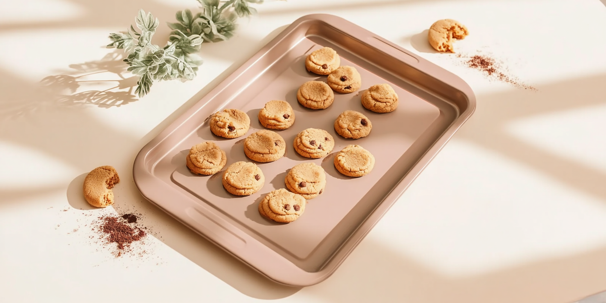 Plaque de cuisson avec petits biscuits dorés