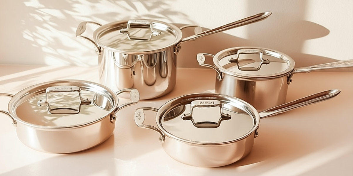 Batterie de cuisine en inox avec casseroles et couvercles