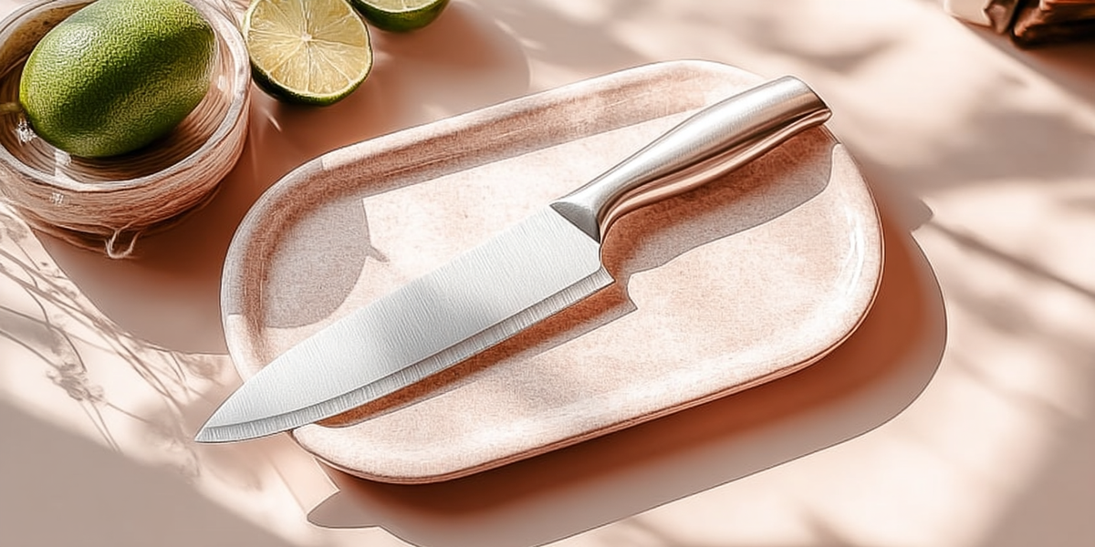 Couteau de cuisine en inox avec lame large et manche métallique