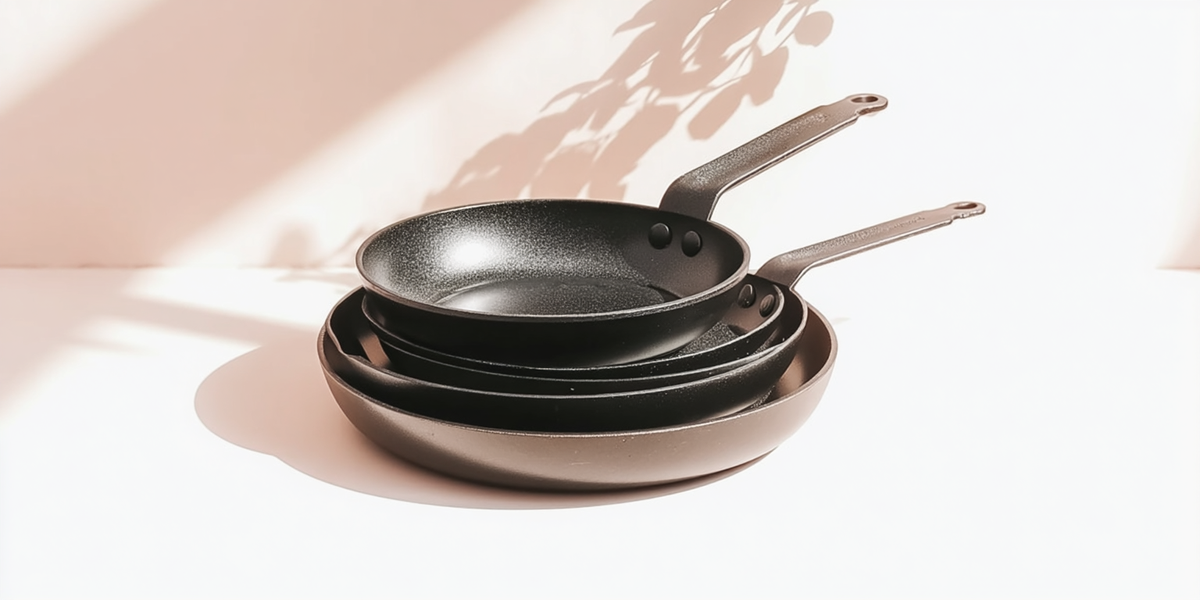Poêles antiadhésives de différentes tailles avec manches en inox