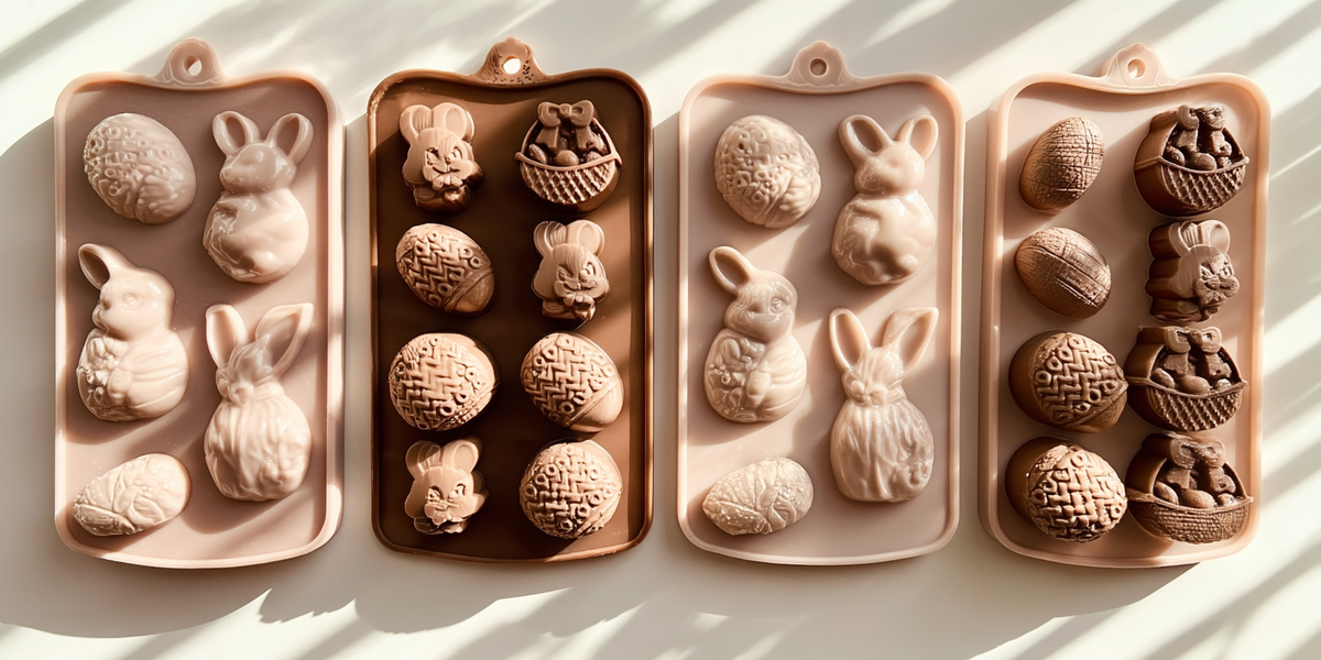 Moules de Pâques avec empreintes lapins et œufs décorés