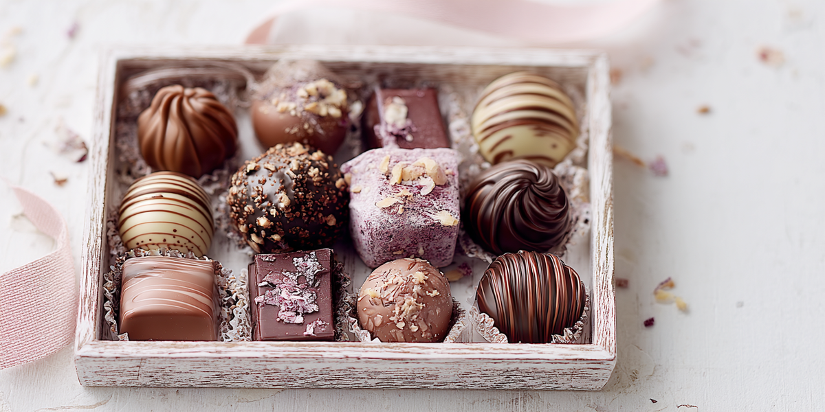 Assortiment de chocolats et confiseries dans une boîte cadeau