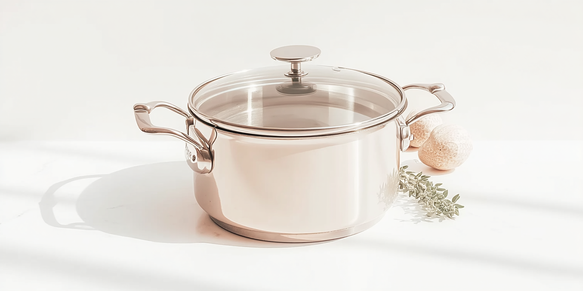 Faitout en inox avec couvercle en verre et poignées latérales