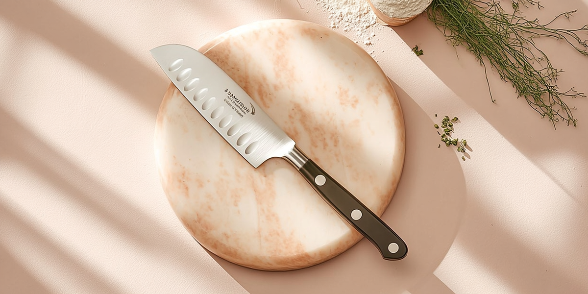 Couteau de cuisine à lame alvéolée avec manche noir