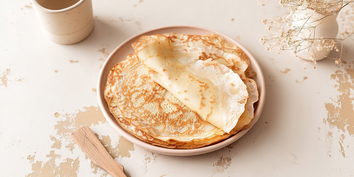 pes dorées servies dans une assiette pour la Chandeleur, ambiance douce et gourmande