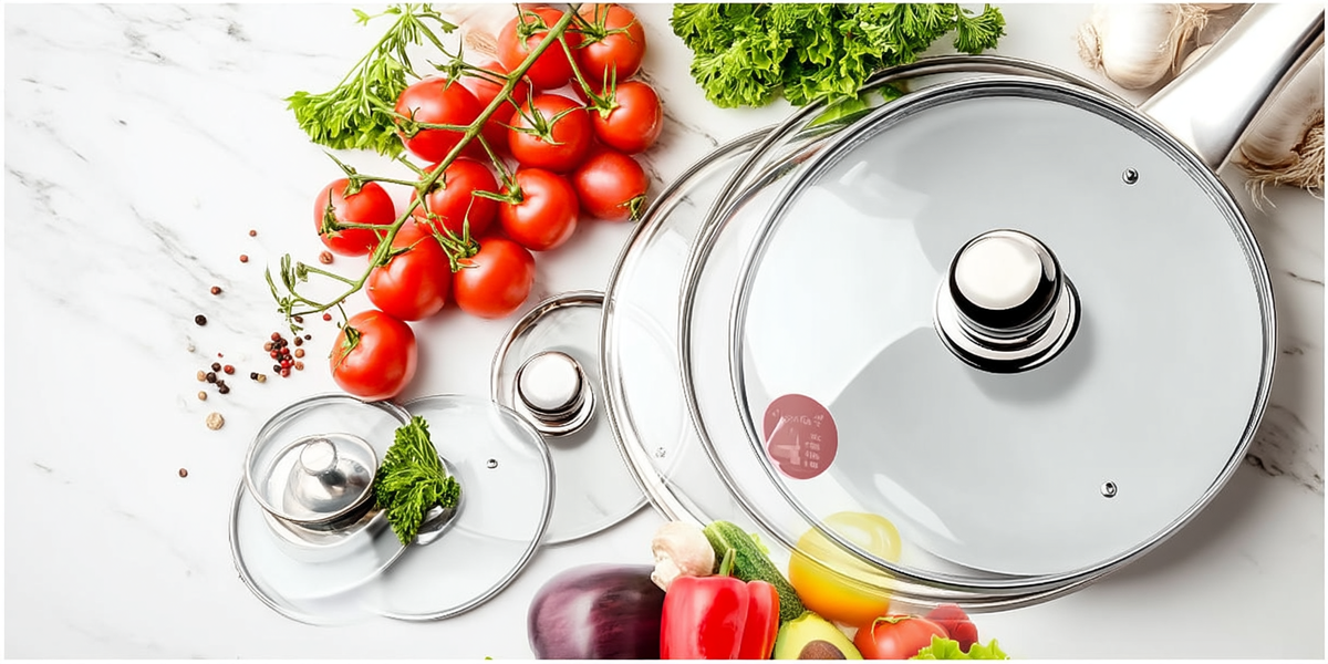 Couvercles en verre pour casseroles et poêles avec légumes frais