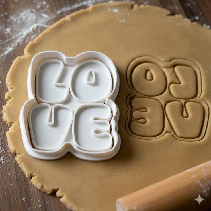 Emporte-pièce « LOVE » avec empreinte sur pâte à biscuit