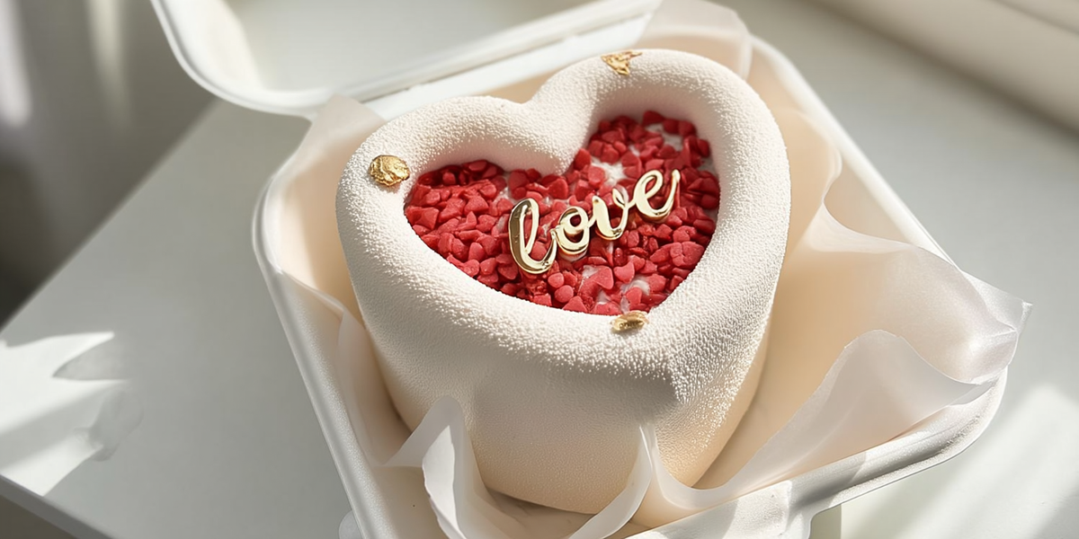 Entremets en forme de cœur décoré pour la Saint-Valentin