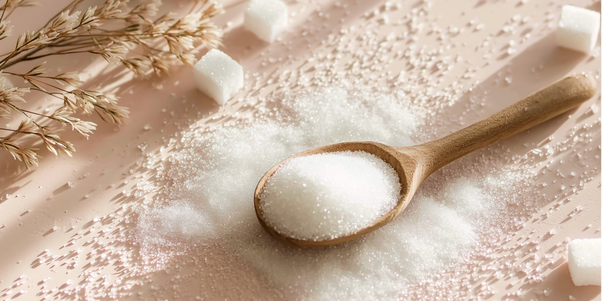 Sucre en poudre présenté dans une cuillère en bois