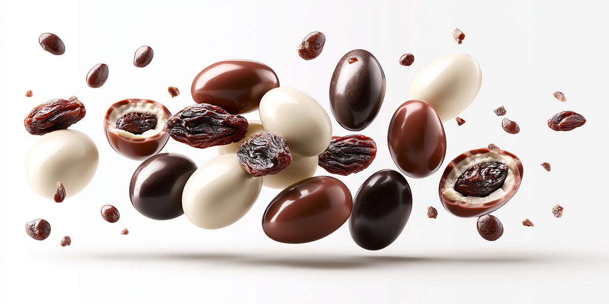 Raisins enrobés de chocolat noir, au lait et blanc