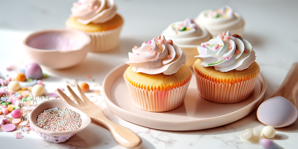 Cupcakes décorés de crème et confettis en sucre