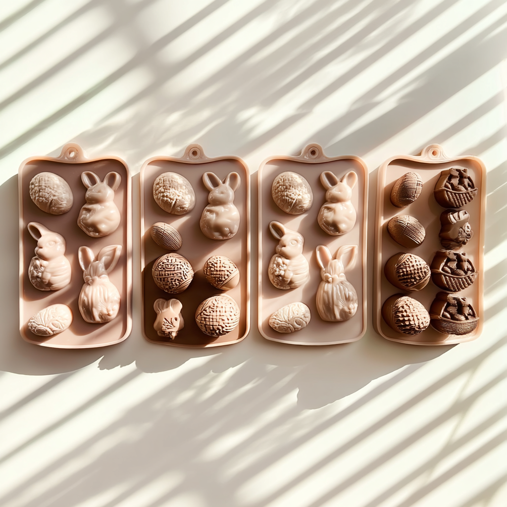 Moules en silicone pour chocolats de Pâques en forme de lapins et d’œufs
