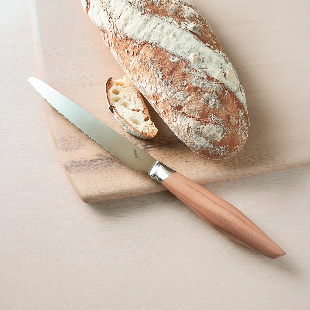 Couteau à pain dentelé avec manche en bois