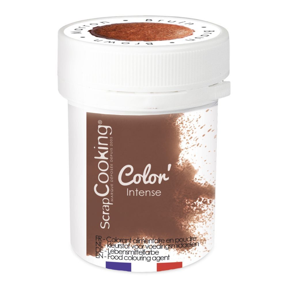 pot de colorant marron en poudre
