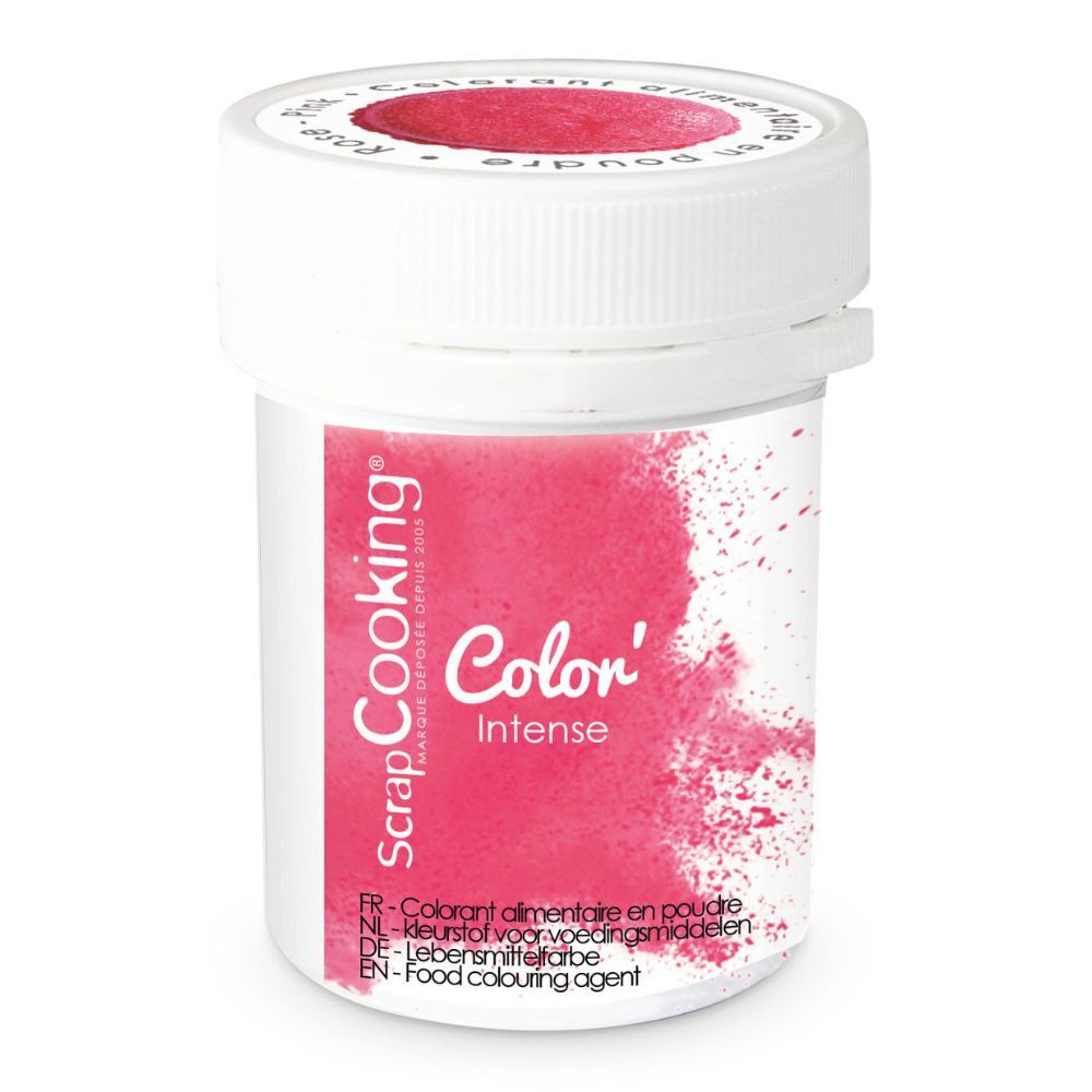 pot de colorant rose en poudre