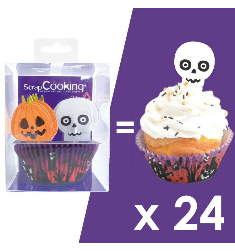 ScrapCooking - 24 Caissettes + 24 Cake Toppers Halloween