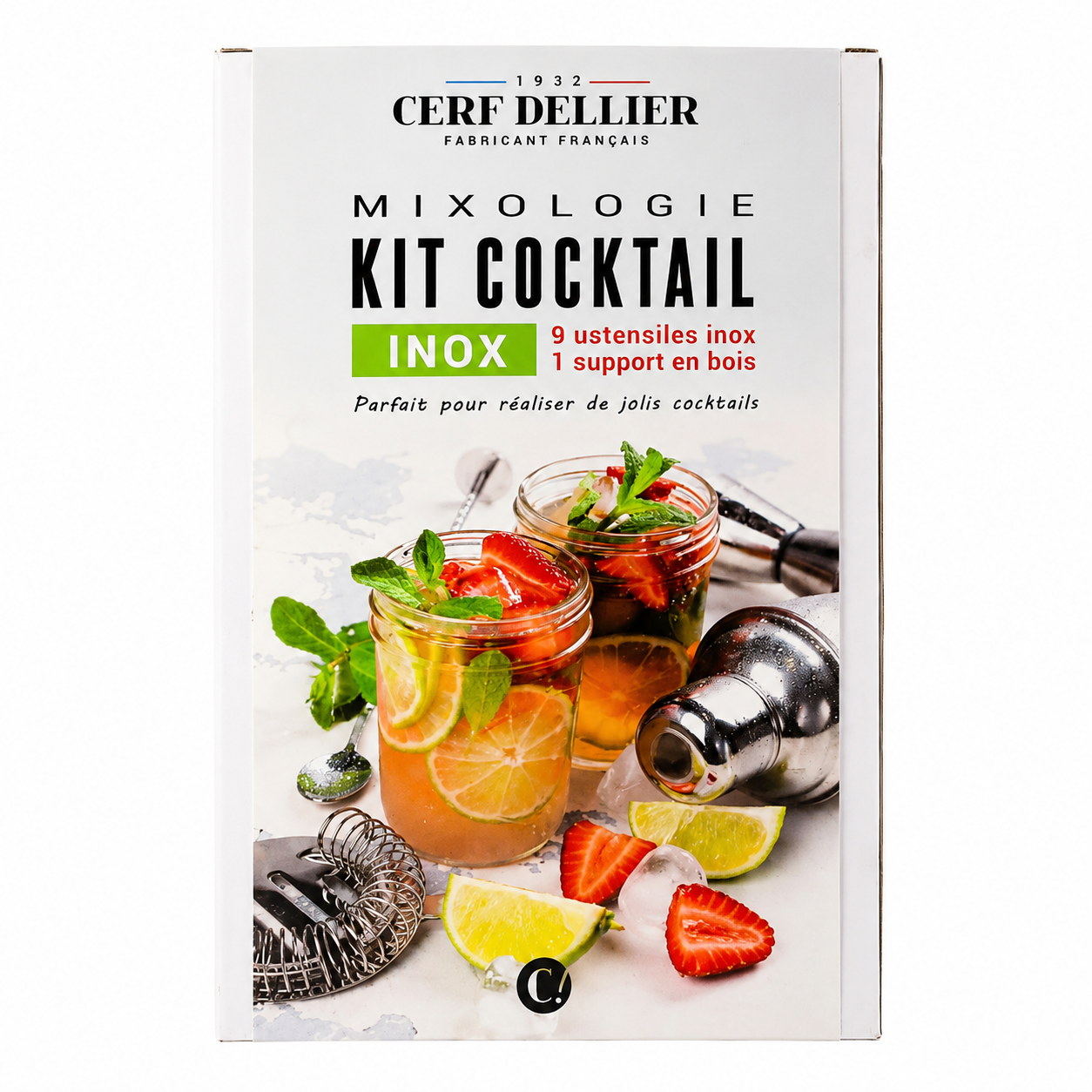 Patisdécor- Kit à Cocktail en Inox 9 Ustensiles avec Support en Bois