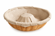 Banneton rond en osier avec toile en lin pour fermentation du pain
