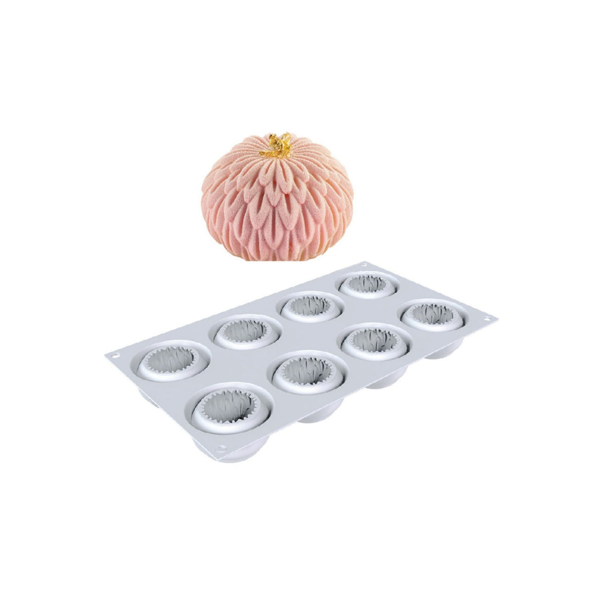 Moule silicone 8 empreintes florales avec exemple d’entremets
