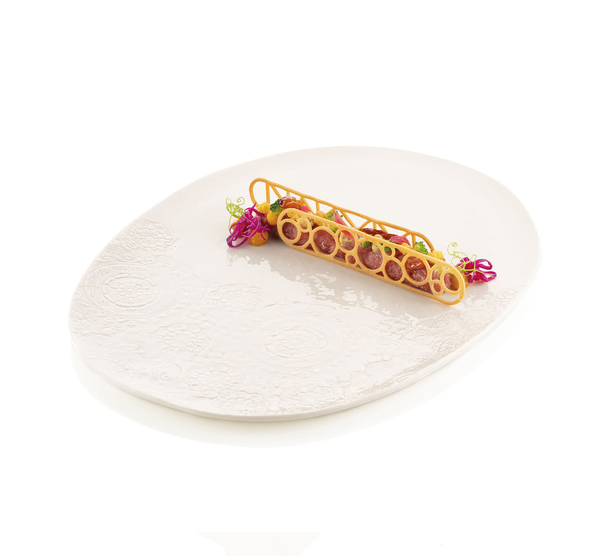 Décor pâtisserie oblong motif bulles pour dressage à l'assiette