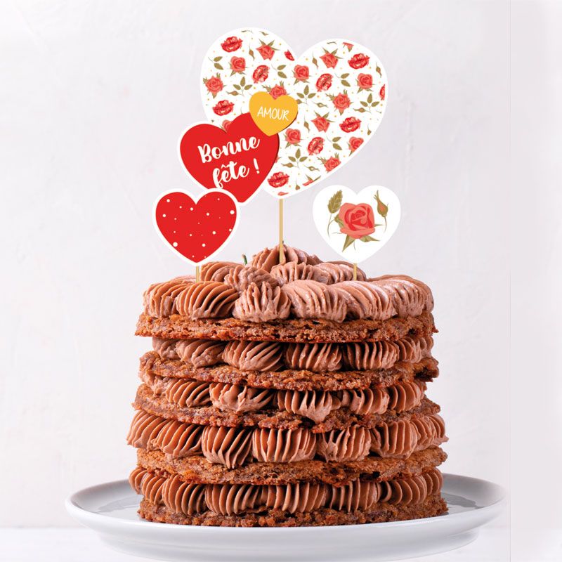 PatisDécor - Lot de 3 cake toppers romantiques "Bonne Fête!"