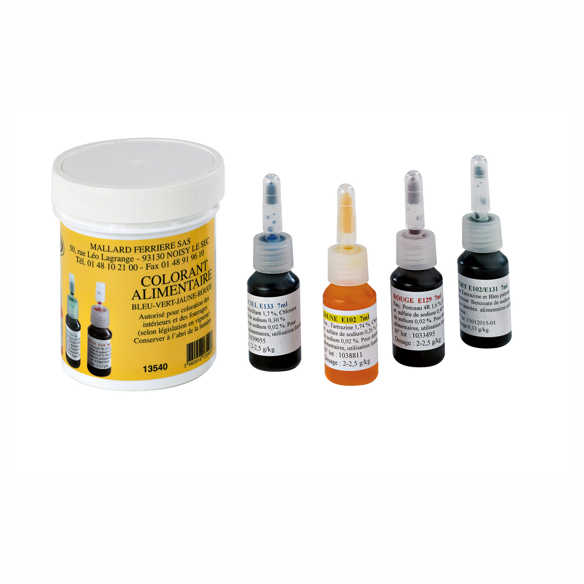 Mallard Ferrière - Boîte de 4 Colorants Alimentaires Liquides 4 x 7 ml