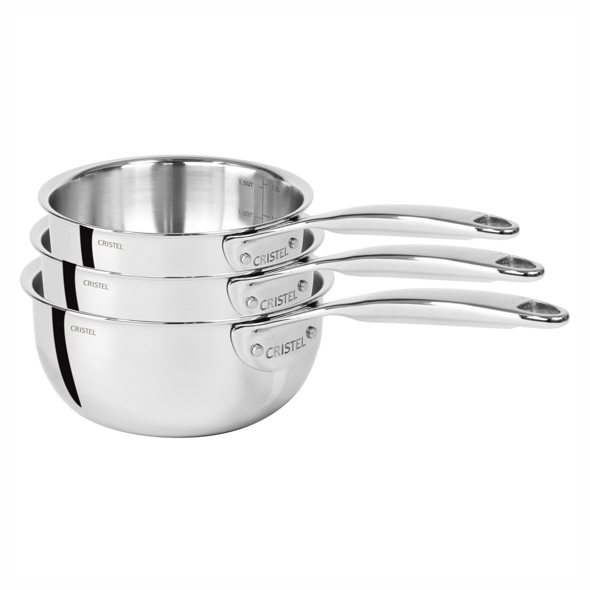 Cristel - Série de 3 casseroles Inox Castel'Pro Ø 16/18/20 cm