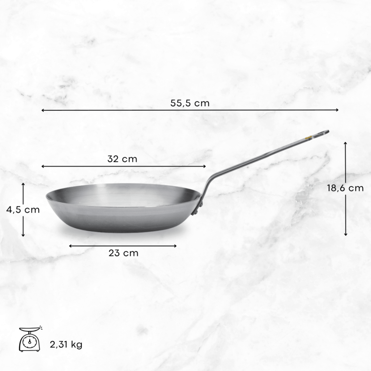 Poêle grill en acier 32 cm – dimensions