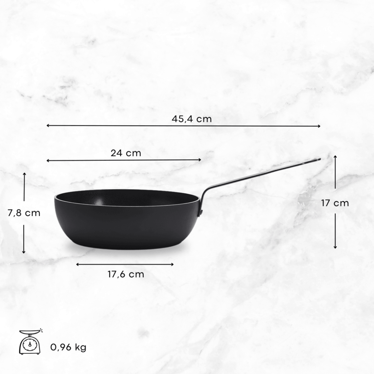 Dimensions de la poêle sauteuse noire De Buyer