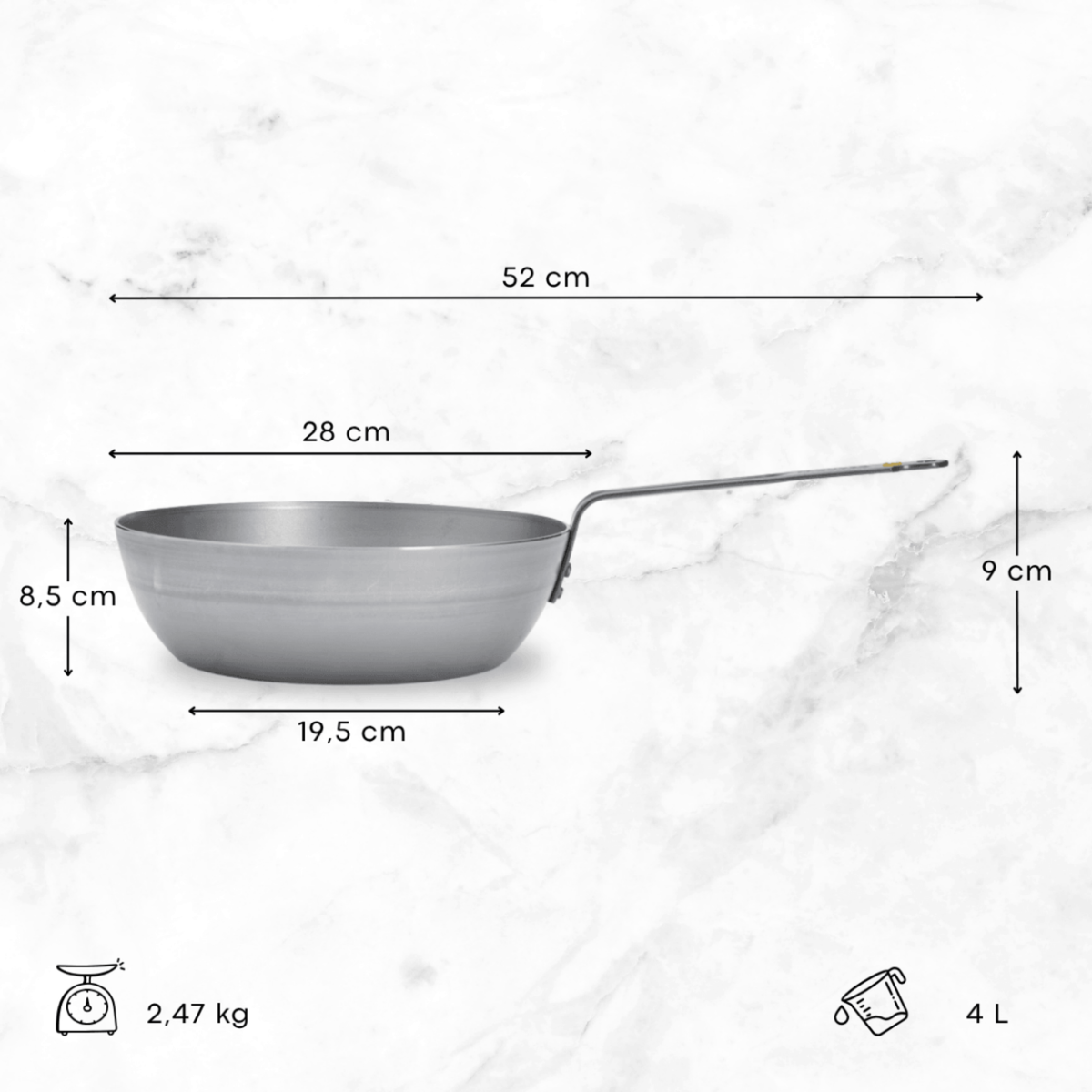 Sauteuse en acier 32 cm – dimensions et contenance 5,5 L