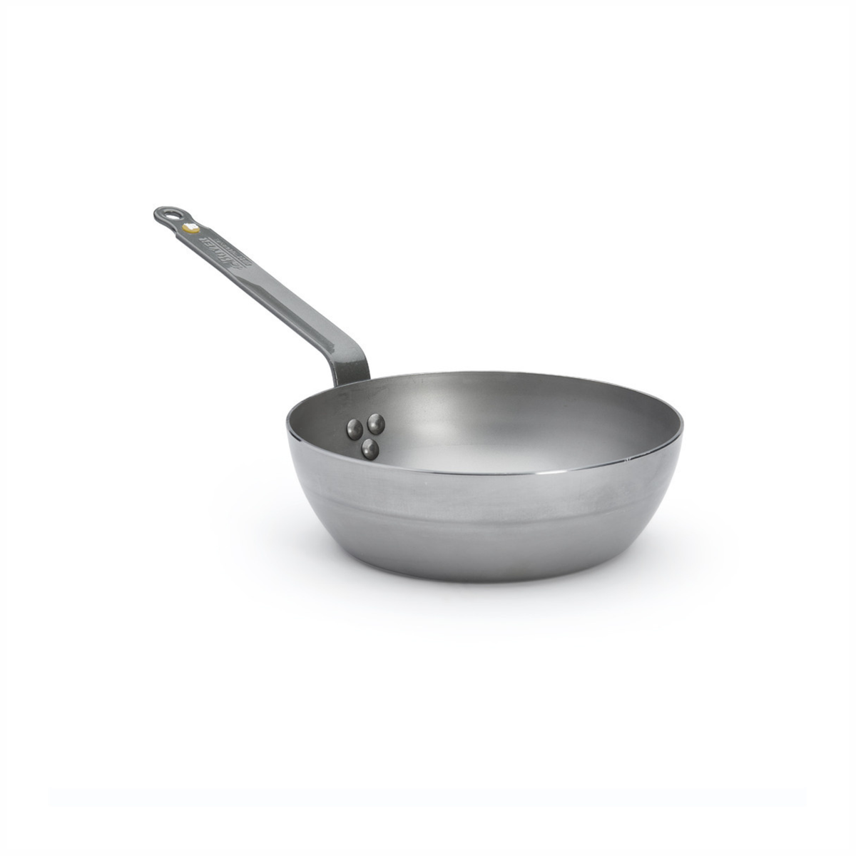 Sauteuse en acier avec manche long – vue de trois quarts
