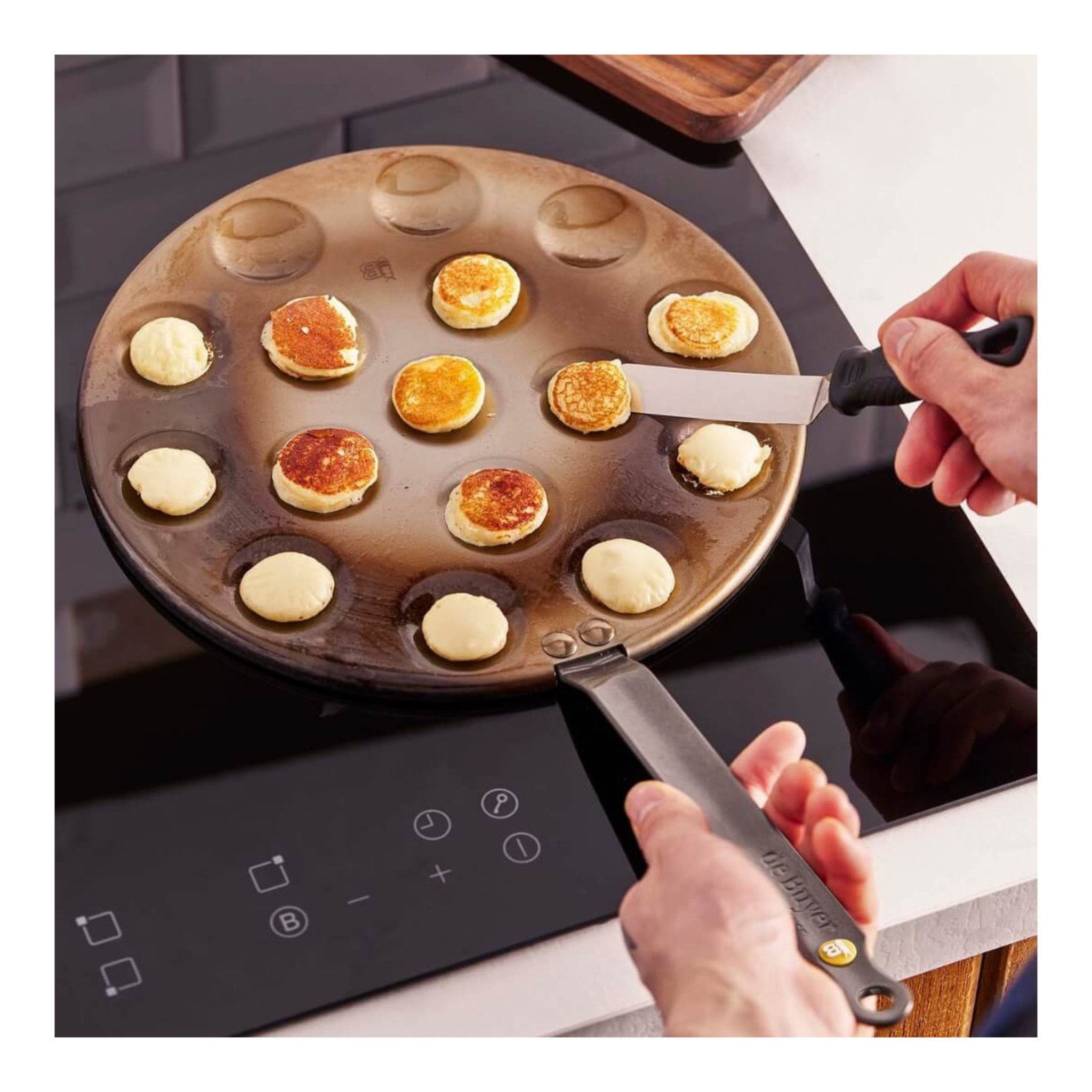 De Buyer - Poêle à Poffertjes & mini-blinis en acier MINERAL B Ø 27 cm - 16 poffertjes Ø 4 cm