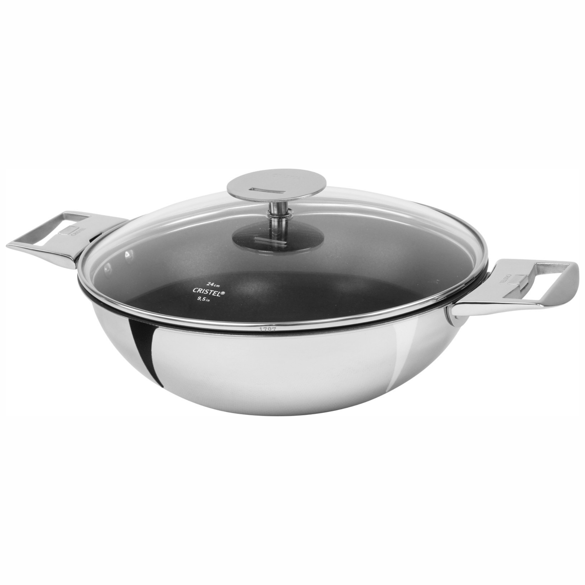 Sauteuse inox antiadhésive Cristel avec couvercle et deux anses