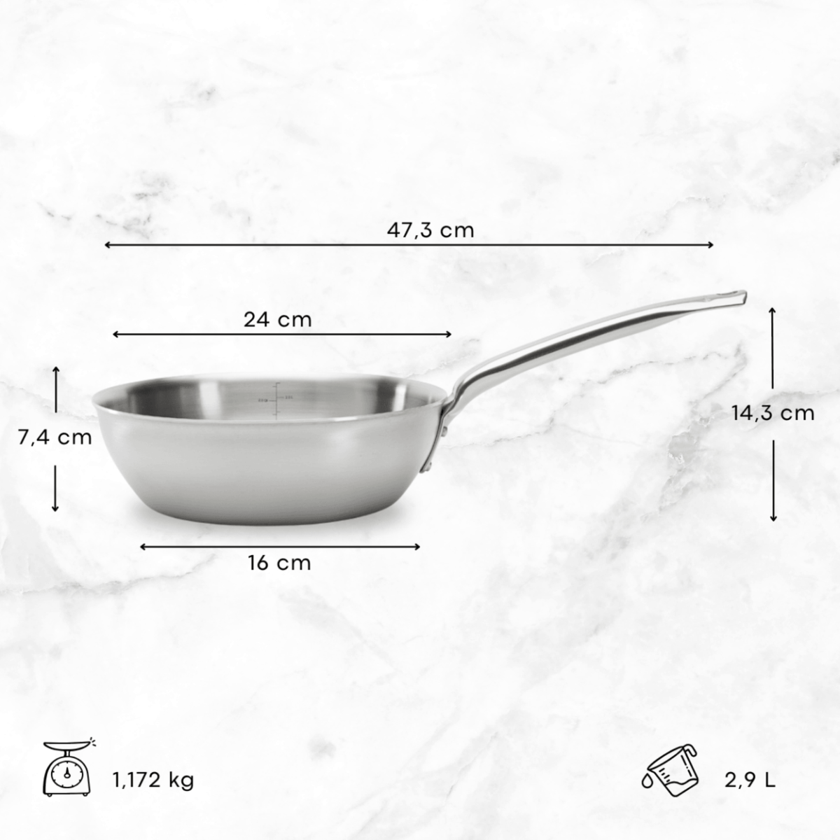 Sauteuse en inox De Buyer 24 cm – dimensions et contenance