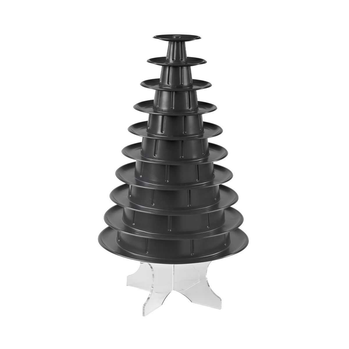 Présentoir pyramide à macarons noir à plusieurs étages avec pied transparent