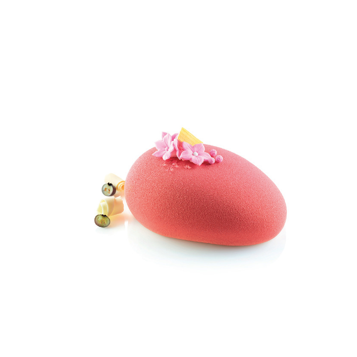 Entremets ovale finition velours réalisé avec le moule