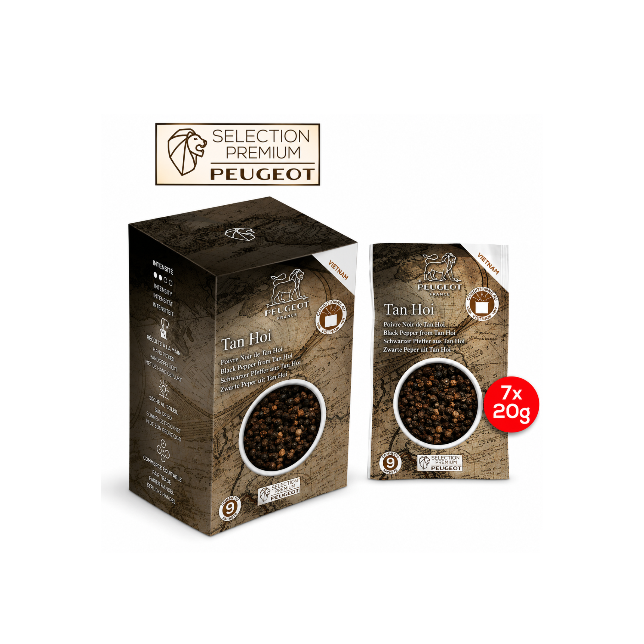 Peugeot - 7 Sachets Poivre Noir du Vietnam Tan Hoi Sachet - 140g