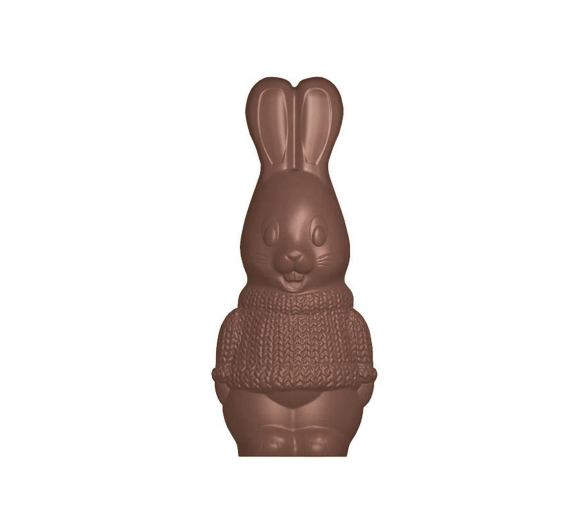 Lapin en chocolat avec pull en maille
