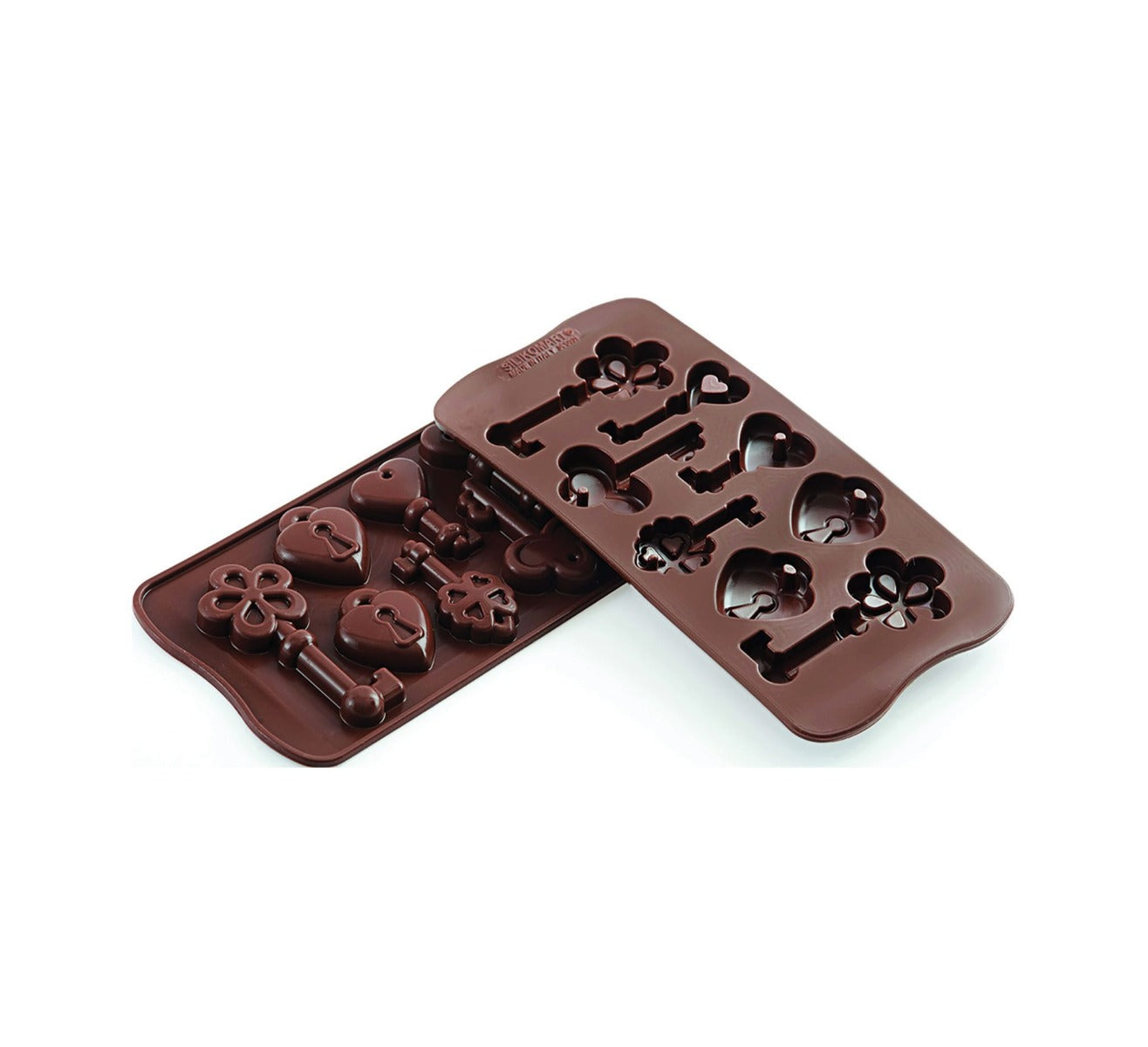 Silikomart - Plaque moule silicone à chocolat 6 Clefs & 2 Cadenas - L 107 x l 21 x H 17 x V 7,5