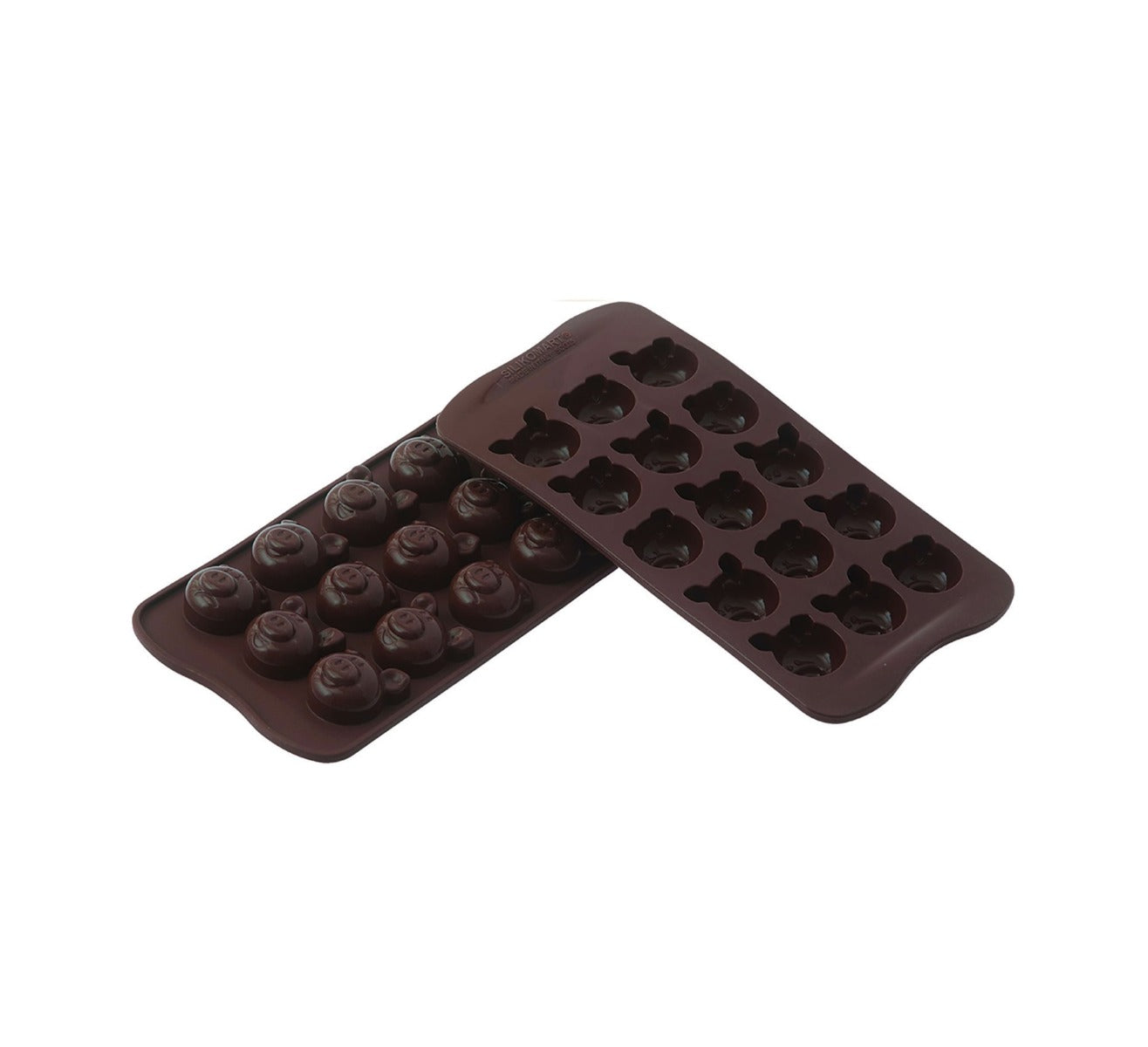 Silikomart - Plaque moule silicone à chocolat 15 Têtes de cochon - L 31 x l 29x H 15 x V 8