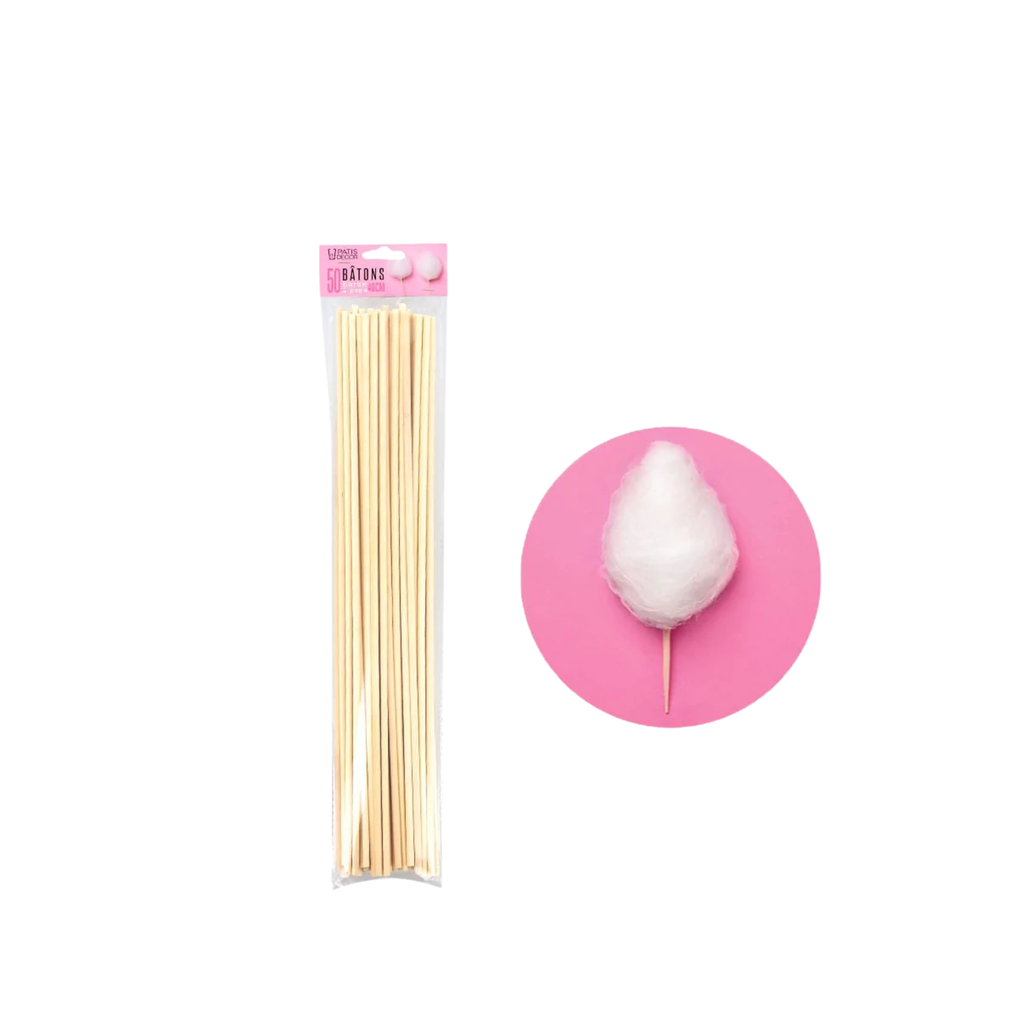 PatisDécor - 50 Bâtons Barbe à papa - 40cm