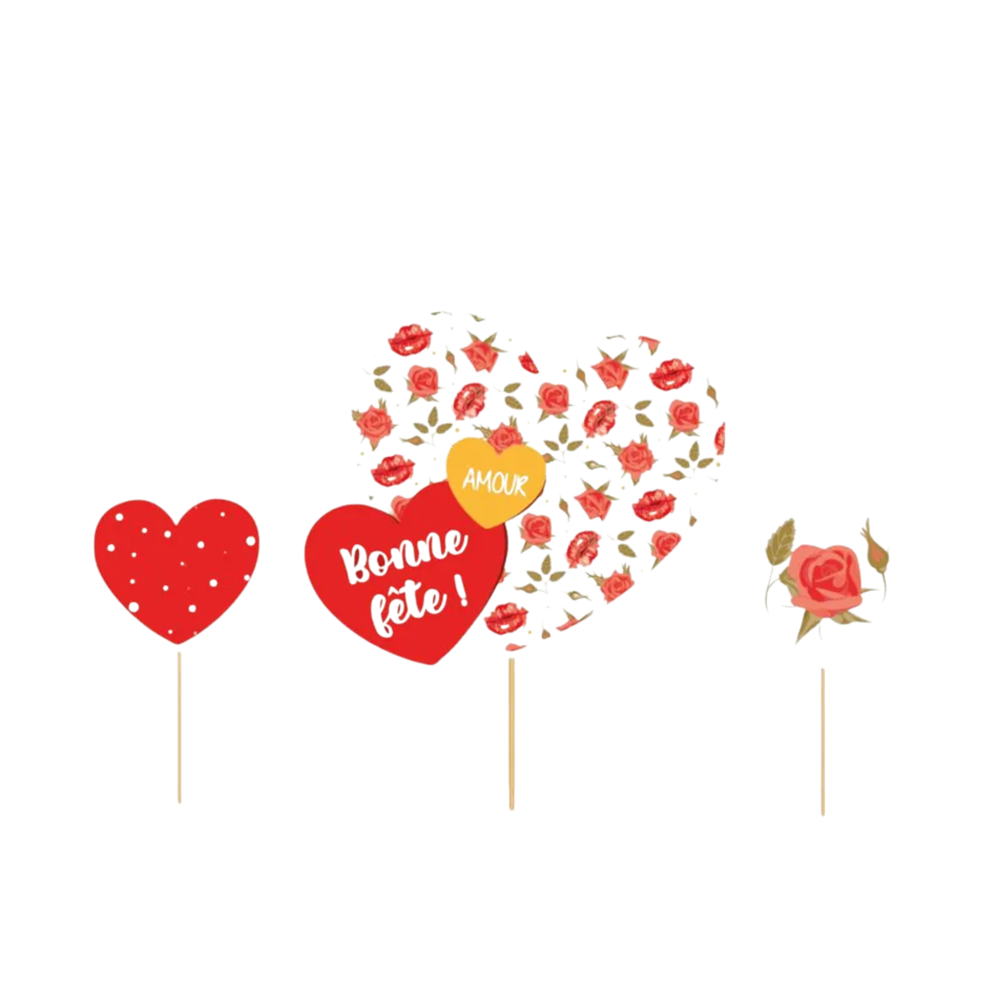 PatisDécor - Lot de 3 cake toppers romantiques "Bonne Fête!"