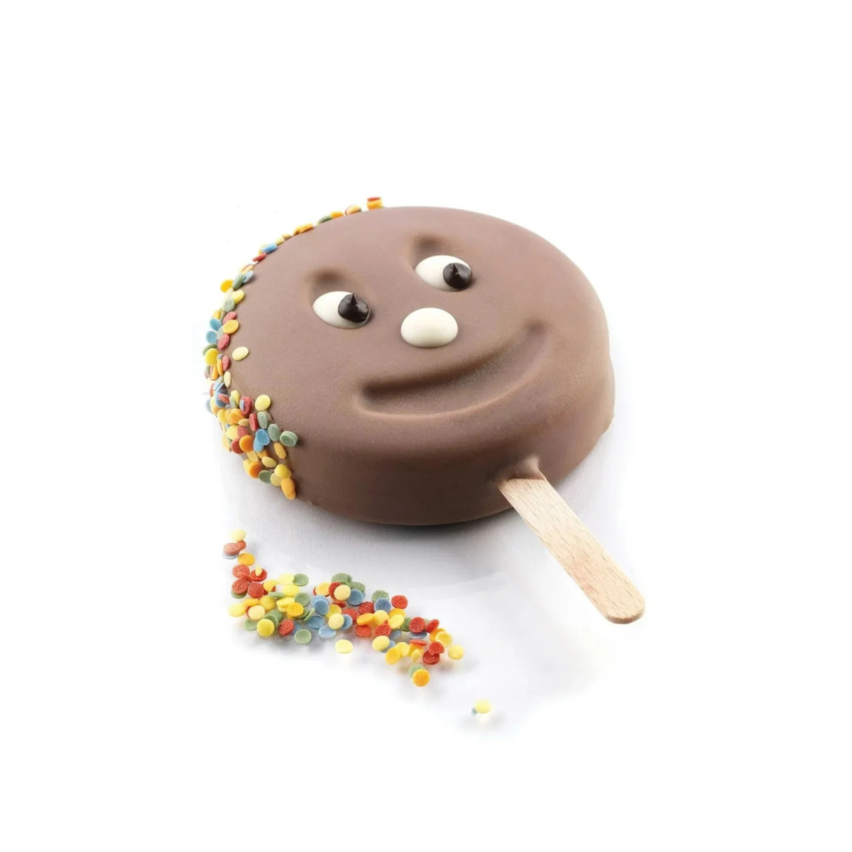 Esquimau rond au chocolat avec visage souriant et décor coloré