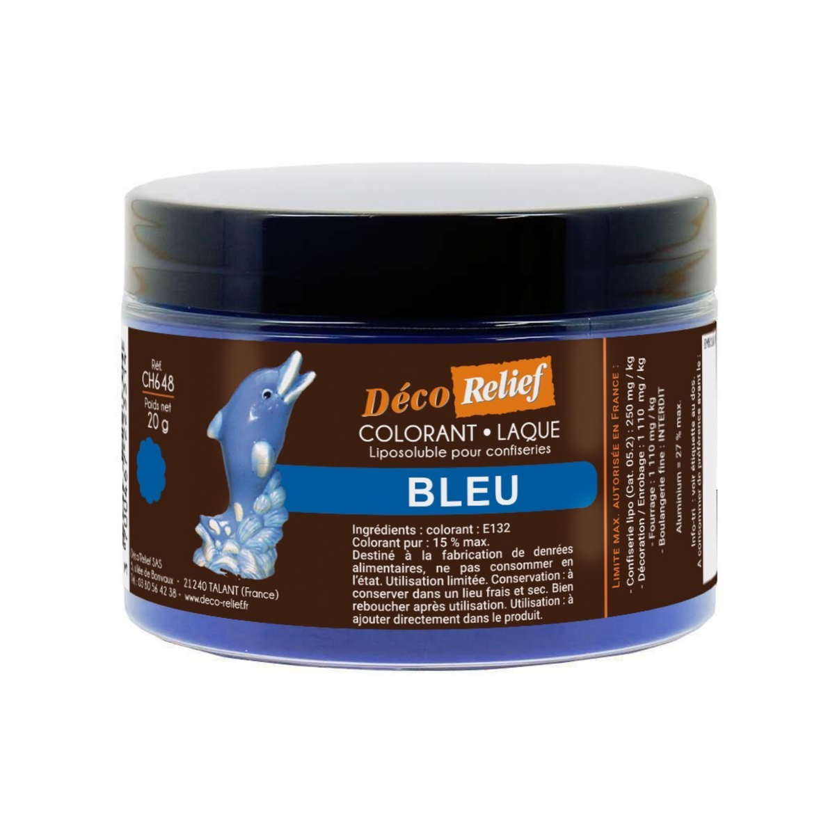 Colorant alimentaire laque liposoluble bleu Déco Relief 20 g