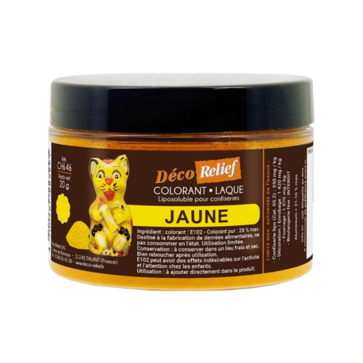 Colorant alimentaire laque liposoluble jaune Déco Relief 20 g