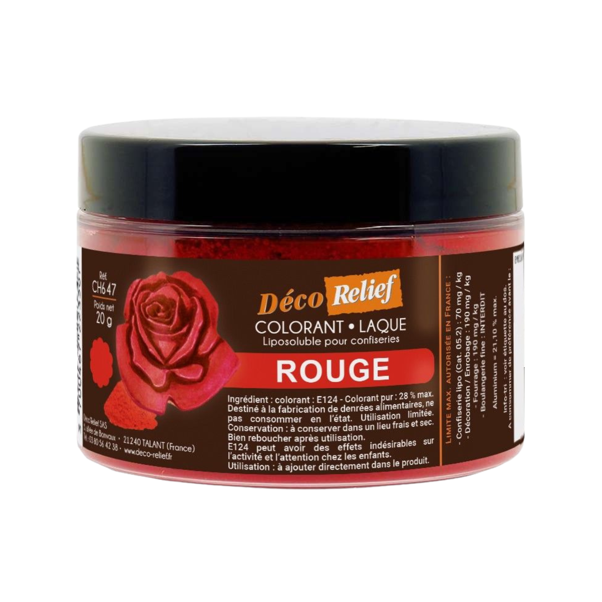 Colorant alimentaire laque liposoluble rouge Déco Relief 20 g